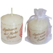 Kit 15 Velas de Lembrancinha de CRISMA, já embaladas em organza, perfumadas delicadamente com rosa branca, Missa do Crismando, católica.