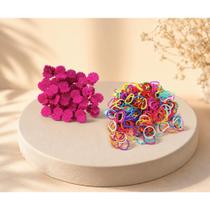Kit 150 Elasticos + 12 MIni Prendedores Flor Para Cabelo Infantil