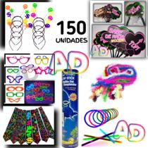 Kit 150 intens Óculos, Tiaras, Gravatas, Marabus 75cm, Plaquinha, pulseira neon , aniversário, casamento,festival