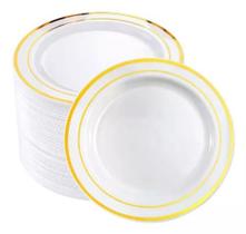 Kit 150 Prato Descartável De Luxo Para Refeição 26cm - Gold