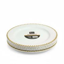kit 15un Jogo Pratos Acrílico 26cm branco c/ Dourado Luxo kit 15un Jogo Pratos Acrílico 26cm branco c/ Dourado Luxo