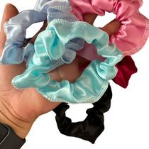 Kit 15Xuxa de Cetim Scrunchie de Cetim Xuxa de Seda para Cabelos Antifrizz Rabicó Elástico de Cabelo