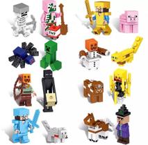 Kit 16 Bonecos Minifigures Blocos De Montar Minecraft Top