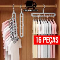 Kit 16 Cabide Magico Organizador Dobrável 9 Divisórias Multiuso 360º
