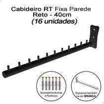 Kit 16 Cabideiro RT Frontal Reto 40cm Para Parede Loja Preto
