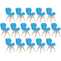 Kit 16 Cadeiras de Jantar Charles Eames Slim Wood Estofada - Azul Kit 16 Cadeiras de Jantar Charles Eames Slim Wood Estofada - Azul