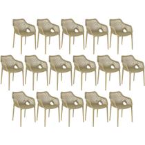 Kit 16 Cadeiras de Jantar Design Suits com Braços Empilhável em Polipropileno - Nude