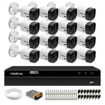 Kit 16 Câmeras Bullet VHC 1120 B HDCVI HD 720p IP66 Visão Noturna 20M Intelbras + DVR MHDX 1316 com 16 Canais Multi HD Intelbras