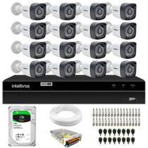 Kit 16 Câmeras de Segurança Full HD 1080p 2MP Bullet Visão Noturna 20M Tudo Forte + DVR Intelbras MHDX 1216 Multi HD de 16 Canais + HD 1TB Barracuda