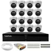 Kit 16 Câmeras de Segurança Tudo Forte Dome Interna Full HD 1080p com Visão Noturna de 20m Lente 2.8mm + DVR Tudo Forte TFHDX 3316 16 Canais