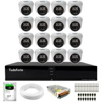 Kit 16 Câmeras de Segurança Tudo Forte Dome Interna Full HD 1080p Visão Noturna de 20m 2.8mm + DVR Tudo Forte TFHDX 3316 16 Canais + HD 1TB Barracuda