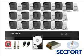 Kit 16 Câmeras Hikvision Full HD 1080p com DVR 16 Canais 116G, HD 500GB,Completo