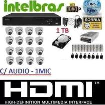 Kit 16 Cameras Infra Dome Ahd Dvr 16 Canais Intelbras Hd 1tb - Dvr Intelbras