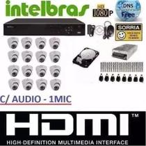 Kit 16 Cameras Infra Dome Dvr 16 Canais Intelbras HD 4 Tb