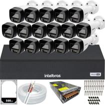 Kit 16 Câmeras Intelbras 1220b Full Color Dvr 16 Canais Hd 500Gb Colorido 24hrs