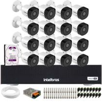 Kit 16 Câmeras Intelbras 3130 B G7 HD 720 Multi HD Visão Noturna até 30m IP67 + Dvr Intelbras MHDX 1016-C 16 Canais + HD 1TB