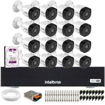 Kit 16 Câmeras Intelbras 3130 B G7 HD 720 Multi HD Visão Noturna até 30m IP67, Dvr Intelbras MHDX 1016-C 16 Canais, HD 2TB