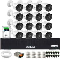 Kit 16 Câmeras Intelbras 3130 B G7 HD 720 Multi HD Visão Noturna até 30m IP67 + Dvr Intelbras MHDX 1016-C 16 Canais + HD SkyHawk 1TB