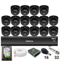 Kit 16 Câmeras Intelbras 3220d Mini Black Com Áudio Dvr Intelbras Imhdx 3132 Inteligência Artificial Hd 1tb