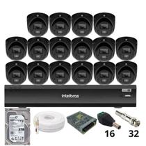 Kit 16 Câmeras Intelbras 3220d Mini Black Com Áudio Dvr Intelbras Imhdx 3132 Inteligência Artificial Hd 3tb