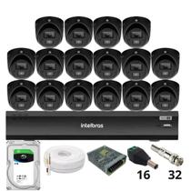 Kit 16 Câmeras Intelbras 3220d Mini Black Com Áudio Dvr Intelbras Imhdx 3132 Inteligência Artificial Hd 6tb