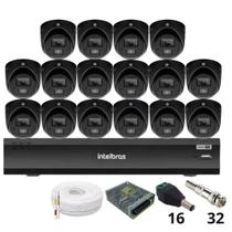 Kit 16 Câmeras Intelbras 3220d Mini Black Com Áudio Dvr Intelbras Imhdx 3132 Inteligência Artificial Sem Hd