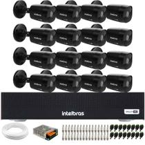 Kit 16 Câmeras Intelbras VHD 1230 B Full HD 1080p Bullet Black G7 Visão Noturna 30m IP67 + Dvr Intelbras MHDX 1016-C 16 Canais