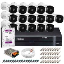 Kit 16 Câmeras Intelbras VHD 3130 Bullet G6 HD 720p, Lente 3.6mm, Visão Noturna 30m, IP67 + DVR Intelbras MHDX 1216 Full HD 16 Canais + HD 1Tb