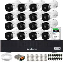 Kit 16 Câmeras Intelbras VHL 1120 B HDCVI Lite HD 720p Lente 3.6mm Visão Noturna 20m IP66, Dvr Intelbras MHDX 1016-C 16 Canais, HD SkyHawk 2TB