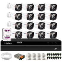 Kit 16 Câmeras Tudo Forte Bullet Full HD 1080p, Lente 3.6mm, Visão Noturna 20M, IP66 + DVR Intelbras MHDX 1216 Full HD 16 Canais Multi HD + HD Purple