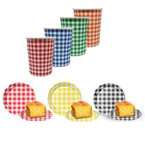 Kit 16 Copos Xadrez Papel 200ml + 20 Pratos Descartável Xadrez 15cm Copo Prato Festa Junina Prato Xa