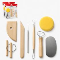 Kit 16 Ferramentas Profissionais Para Modelagem Em Cerâmica Argila E Biscuit Com Cabo De Madeira E Pontas Em Aço Inoxidável Para Ateliê -