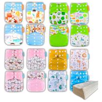 Kit 16 Fraldas De Pano Modernas + 20 Absorventes 6 Camadas Kit 16 Fraldas De Pano Modernas + 20 Absorventes 6 Camadas