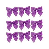 Kit 16 Lacinho Enfeites Pendente Laço Roxo Glitter 6cm Para Árvore de Natal Decoração Natalina