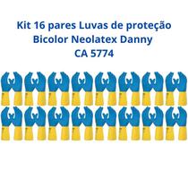 Kit 16 Luvas Proteção Bicolor Neolatex Danny Limpeza Serviços Gerais CA 5774