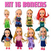 Kit 16 Mini Princesas Da Disney Bonecas Infantil com Coroa