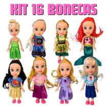 Kit 16 Mini Princesas Da Disney Bonecas Infantil com Coroa Menina Colecionável Kit 16 Mini Princesas Da Disney Bonecas Infantil com Coroa Menina Colecionável