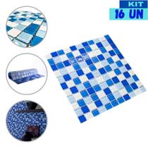 Kit 16 Pastilhas Autocolante Cristal Resinada Azul e Branco 30x30cm Kit 16 Pastilhas Autocolante Cristal Resinada Azul e Branco 30x30cm