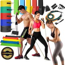 kit 16 pç elásticos de tensão para 300 exercícios + 2 bolsas - malhar Treino funcional exercício funcional Yoga - SLB Fitness