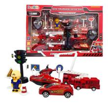 Kit 16 Pcs Caminhões De Bombeiros Boneco Acessórios Gigante Kit 16 Pcs Caminhões De Bombeiros Boneco Acessórios Gigante