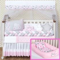 Kit 16 peças Protetor Berço Completo Trançado Chuva de Amor Estrela Gota Nuvem Rosa + Ninho Rosa Kit 16 peças Protetor Berço Completo Trançado Chuva de Amor Estrela Gota Nuvem Rosa + Ninho Rosa