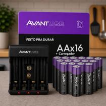 Kit 16 Pilhas AA Comum Recarregável 2700MAH + Carregador Rápido Bivolt 408261012-16-AA Avant Use