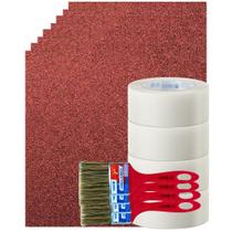 Kit 16 Pintura 4 Fita Crepe 50x50 Uso Geral, 4 Pincel Trincha 2" Polegadas, 8 Lixas Madeira Massa 200 Grãos Completo Para Pintar Casa Tigre