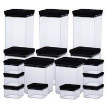 Kit 16 Potes Hermético Quadrado Lumini Black 480/1000/2200ML Kit 16 Potes Hermético Quadrado Lumini Black 480/1000/2200ML