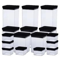 Kit 16 Potes Hermético Quadrado Lumini Black 480/1000/2200ML Kit 16 Potes Hermético Quadrado Lumini Black 480/1000/2200ML