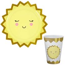 Kit 16 Pratos 16 Copos de Papel Festa Aniversário Solzinho
