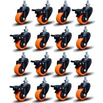 Kit 16 Rodízio Linha Black Parafuso 3/8" 41mm 8 Com Freio 8 Sem Freio 360kg Laranja - Colson Kit 16 Rodízio Linha Black Parafuso 3/8" 41mm 8 Com Freio 8 Sem Freio 360kg Laranja - Colson