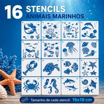 Kit 16 Stencils Conjunto Animais Marinhos Mar Oceano Pintura Molde Infantil Modelo Desenho Criaturas Sereia Fund Kit 16 Stencils Conjunto Animais Marinhos Mar Oceano Pintura Molde Infantil Modelo Desenho Criaturas Sereia Fund