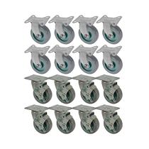 Kit 16 un roda rodízio fixo e giratório freio pvc bp 2" 50mm