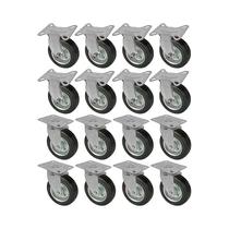 Kit 16 un roda rodízio fixo giratório borracha maciça 5 pol
